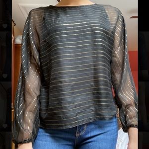 Addison black and gold striped mesh long sleeve